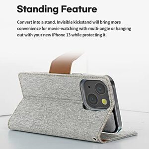 GOOSPERY Canvas Wallet Designed for Apple iPhone 13 Wallet Case, Stylish Denim Fabric Design [3 Card Slots & 1 Side Cash Pocket] [Standing Feature] Card Holder Flip Phone Cover - Gray