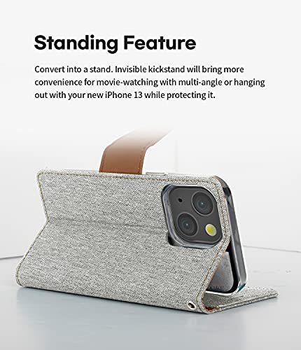 GOOSPERY Canvas Wallet Designed for Apple iPhone 13 Wallet Case, Stylish Denim Fabric Design [3 Card Slots & 1 Side Cash Pocket] [Standing Feature] Card Holder Flip Phone Cover - Gray