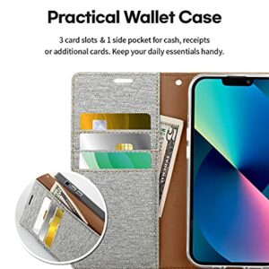 GOOSPERY Canvas Wallet Designed for Apple iPhone 13 Wallet Case, Stylish Denim Fabric Design [3 Card Slots & 1 Side Cash Pocket] [Standing Feature] Card Holder Flip Phone Cover - Gray