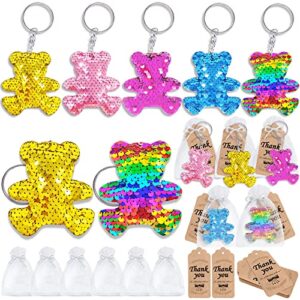 cicibear 60 pack stuffed bear sequin keychains set with 20 bear keychains, 20 thank you tags and 20 gift bags for bear party favors, kids and adults birthday gift,baby shower,school carnival rewards