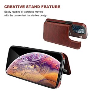 ONETOP Compatible with iPhone 13 Pro Wallet Case with Card Holder, PU Leather Kickstand Card Slots Case, Double Magnetic Clasp Durable Shockproof Cover 6.1 Inch(Brown)