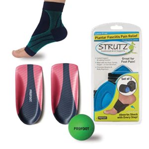 profoot plantar fasciitis pain relief kit with shoe insoles, arch support cushions, compression sleeve & foot massage ball, women's size 6-12 (4 piece set)