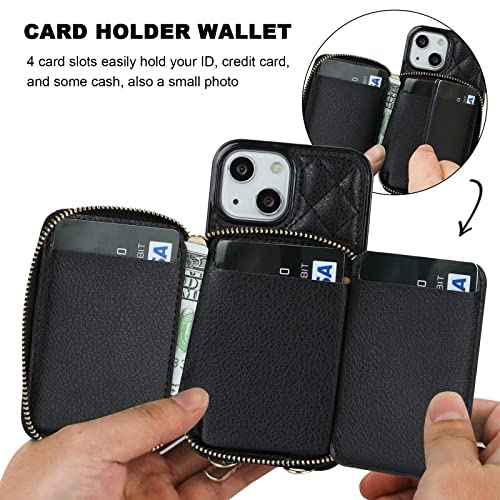 Bocasal Crossbody Wallet Case for iPhone 13 Mini, RFID Blocking PU Leather Zipper Handbag Purse Flip Cover, Kickstand Folio Case with Card Slots Holder Wrist Strap Lanyard 5G 5.4 Inch (Black)