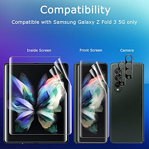 Milomdoi Designed for Samsung Galaxy Z Fold 3 5G Flexible TPU Screen Protector, [2 pack front and 2 pack inside] with 2 Pack Tempered Glass Camera Lens Protector, No Bubbles,Support Fingerprint Unlock