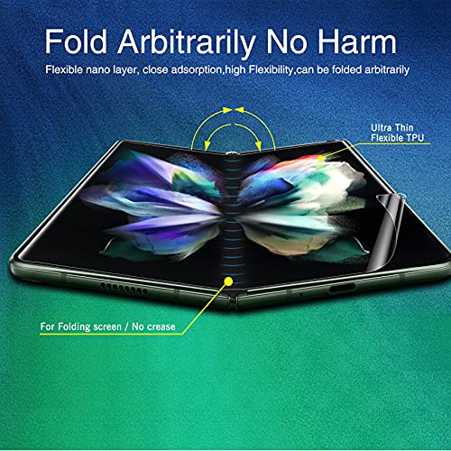 Milomdoi Designed for Samsung Galaxy Z Fold 3 5G Flexible TPU Screen Protector, [2 pack front and 2 pack inside] with 2 Pack Tempered Glass Camera Lens Protector, No Bubbles,Support Fingerprint Unlock