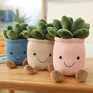 WUZHOU Tulip Plush Toy, 13.7" Flower Pot Stuffed Plushie Pillow Decoration, Soft Fluffy Toy Succulent Plants Friend Throw Pillow, Multicolor (Pink-Succulent)