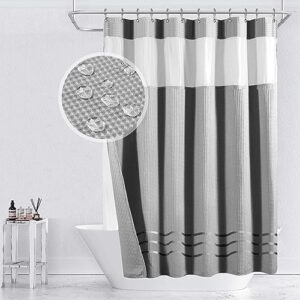 yimobra waffle weave shower curtain set with snap-in fabric liner, heavyweight fabric with 12 hooks, waterproof and washable, mesh top window, 72 "x 72", grey