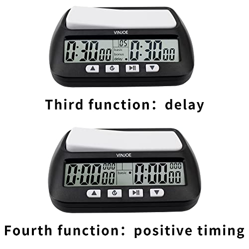 VINJOE Chess Clock Digital Chess Timer, Portable Digital Chess Clock & Game Timer for Board Games with Basic, Bonus, Delay and Positive Time Features Best Gifts for Christmas(Include Battery)