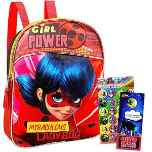 the miraculous ladybug mini backpack set ~ 3 pc school supplies bundle with 11" miraculous ladybug school bag for girls, kids, miraculous ladybug stickers, and more