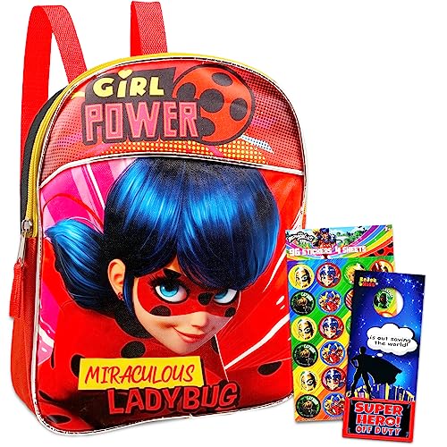 The Miraculous Ladybug MINI Backpack Set ~ 3 Pc School Supplies Bundle With 11" Miraculous Ladybug School Bag for Girls, Kids, Miraculous Ladybug Stickers, and More