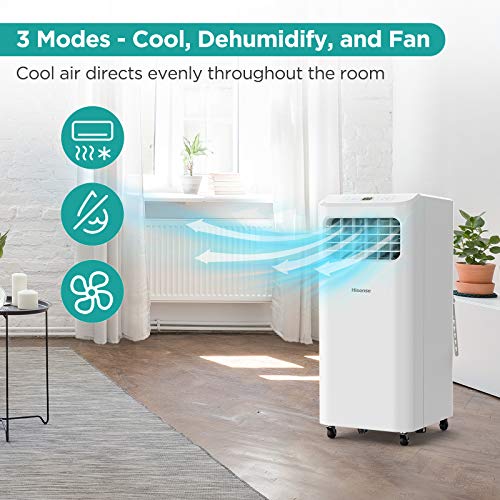 Hisense Portable Air Conditioner 6,000 BTU Cooling Dehumidifier Fan for Smaller Room up to 250 sq ft, Remote Control, White (Renewed)