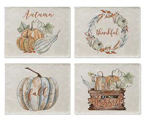fall placemats pumpkins wreath autumn harvest home place mats for dining table 12 x 16 inch blessed thanksgiving every day use autumn dinner mat house decor set of 4