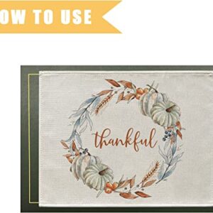 Fall Placemats Pumpkins Wreath Autumn Harvest Home Place Mats for Dining Table 12 x 16 Inch Blessed Thanksgiving Every Day Use Autumn Dinner Mat House Decor Set of 4