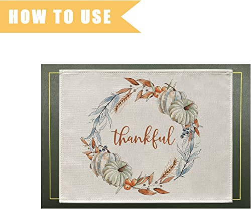 Fall Placemats Pumpkins Wreath Autumn Harvest Home Place Mats for Dining Table 12 x 16 Inch Blessed Thanksgiving Every Day Use Autumn Dinner Mat House Decor Set of 4