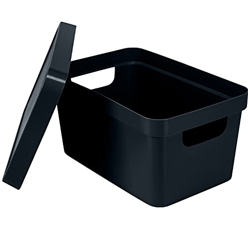 Simplify Small Vinto Storage Box | Click Tight Lid | Dimensions: 9.76" x 6.69" x 4.84" | Stackable | Home Organization | 2 Handles | Black