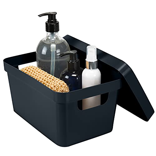 Simplify Small Vinto Storage Box | Click Tight Lid | Dimensions: 9.76" x 6.69" x 4.84" | Stackable | Home Organization | 2 Handles | Black