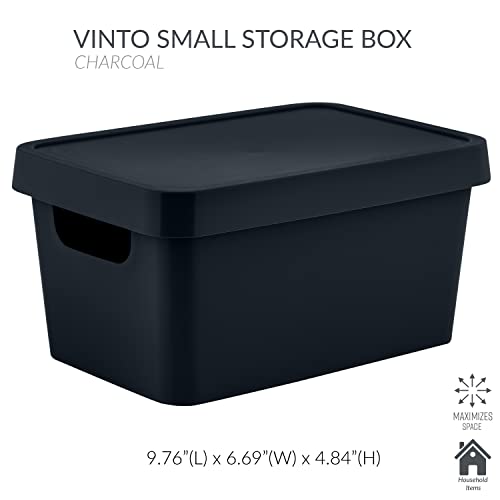 Simplify Small Vinto Storage Box | Click Tight Lid | Dimensions: 9.76" x 6.69" x 4.84" | Stackable | Home Organization | 2 Handles | Black