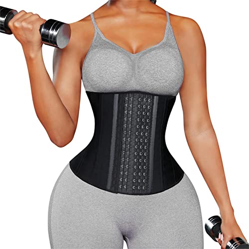 FeelinGirl Latex Waist Trainer for Women Short Torso Latex Waist Cincher Corset Sport Girdle Waist Training Black M