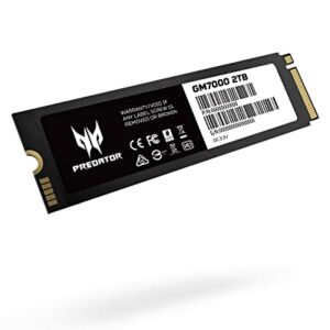 acer Predator GM7000 2TB NVMe Gaming SSD - M.2 2280 PCIe Gen4 (16 Gb/s) x 4, 3D TLC NAND PC Internal Solid State Hard Drive with DDR4 DRAM Cache Up to 7400 MB/s - BL.9BWWR.106