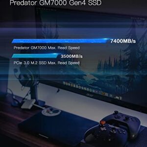 acer Predator GM7000 2TB NVMe Gaming SSD - M.2 2280 PCIe Gen4 (16 Gb/s) x 4, 3D TLC NAND PC Internal Solid State Hard Drive with DDR4 DRAM Cache Up to 7400 MB/s - BL.9BWWR.106