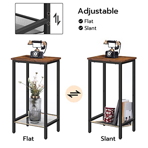 HOOBRO Tall Side Table, Industrial End Telephone Table with Adjustable Mesh Shelves, Small Entryway Table, Laptop Table for Office, Hallway, Living Room, Rustic Brown and Black BF03DH01