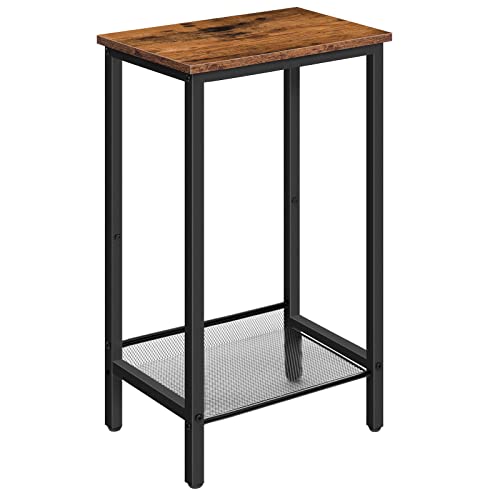 HOOBRO Tall Side Table, Industrial End Telephone Table with Adjustable Mesh Shelves, Small Entryway Table, Laptop Table for Office, Hallway, Living Room, Rustic Brown and Black BF03DH01