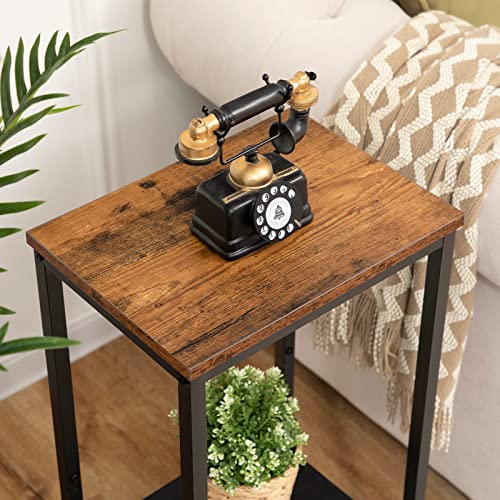 HOOBRO Tall Side Table, Industrial End Telephone Table with Adjustable Mesh Shelves, Small Entryway Table, Laptop Table for Office, Hallway, Living Room, Rustic Brown and Black BF03DH01