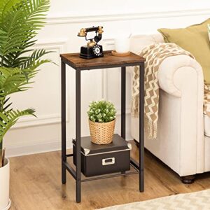HOOBRO Tall Side Table, Industrial End Telephone Table with Adjustable Mesh Shelves, Small Entryway Table, Laptop Table for Office, Hallway, Living Room, Rustic Brown and Black BF03DH01