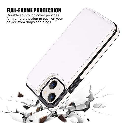 JOYAKI Wallet Case Compatible with iPhone 13,Slim Protective case with Card Holder,PU Leather Kickstand Card Slots Case with a Free Screen Protective Glass for iPhone 13(6.1")-White