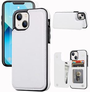 joyaki wallet case compatible with iphone 13,slim protective case with card holder,pu leather kickstand card slots case with a free screen protective glass for iphone 13(6.1")-white