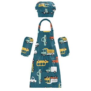 kids apron chef hat set for boys car childish truck waterproof with pockets painting cooking 3-6