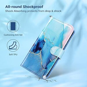 ULAK Compatible with iPhone 13 Wallet Case for Women, Premium PU Leather Flip Cover with Card Holder and Kickstand Feature Protective Phone Case Designed for iPhone 13 6.1 Inch, Blue Marble