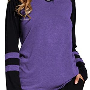 Heymiss Womens Shirts Long Sleeve Color Block Casual Work Out Tunic Tops Sexy Basic Oversized Tshirt Purple Black XXL