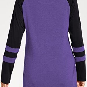Heymiss Womens Shirts Long Sleeve Color Block Casual Work Out Tunic Tops Sexy Basic Oversized Tshirt Purple Black XXL