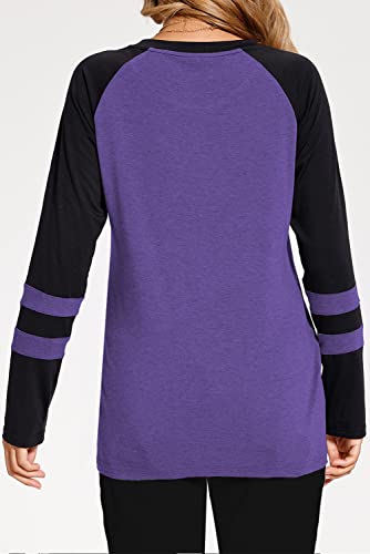 Heymiss Womens Shirts Long Sleeve Color Block Casual Work Out Tunic Tops Sexy Basic Oversized Tshirt Purple Black XXL