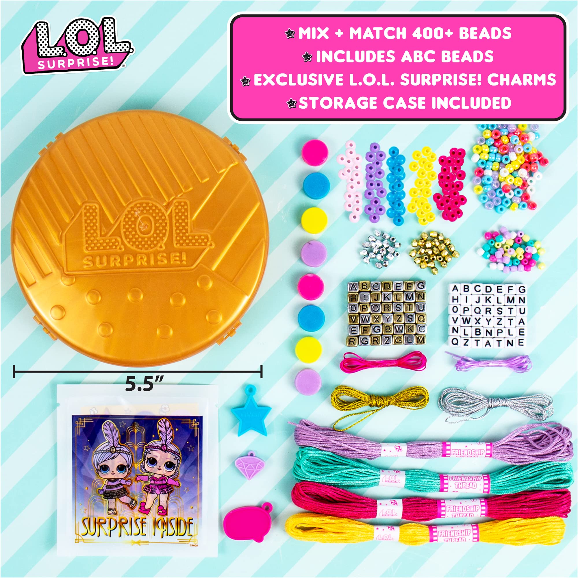 Horizon Group USA L.O.L. Surprise! Surprise Jewelry Case, Double Feature Series, Create Over 25 Custom Jewelry Pieces, Includes L.O.L. Surprise! Charms, 500+ Beads, Jewelry Storage Case & More