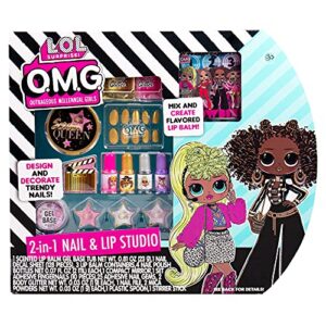 l.o.l. surprise! o.m.g. 2-in-1 lip & nail studio by horizon group usa, double feature series, diy beauty kit for kids, create 3 l.o.l. surprise lip balms, design & decorate trendy nail art