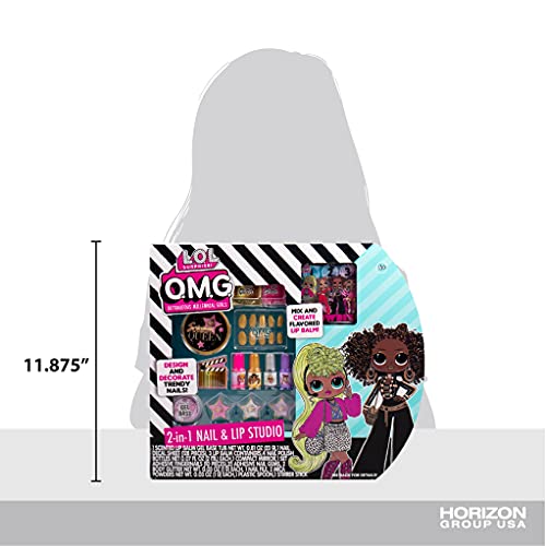 L.O.L. Surprise! O.M.G. 2-in-1 Lip & Nail Studio by Horizon Group USA, Double Feature Series, DIY Beauty Kit for Kids, Create 3 L.O.L. Surprise Lip Balms, Design & Decorate Trendy Nail Art