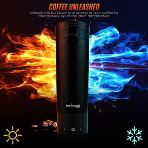 SMRTMUGG Heated Coffee Mug, All Day Battery Life, Battery Powered Travel Mug, Smart Mug, Great for Coffee and Tea, Fast Heating Technology, Portable Charger (Black 10 oz.)