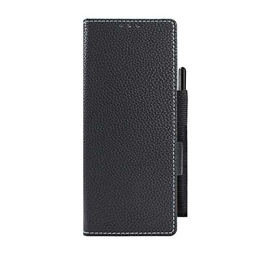 Woluki Galaxy Z Fold 3 Case with S Pen Holder, Genuine Leather Wallet Card Solt Magnetic Detachable 2-Style 360° Full Protection Stylus Storage Phone Cover for Samsung Galaxy Z Fold 3 5g (Black)