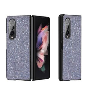 zyky glitter phone case for galaxy z fold 3, sparkling leather back cover protector pc hard shockproof protection shell compatible with samsung 3 5g (black)