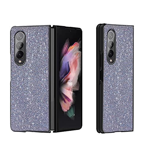 ZYKY Glitter Phone Case for Galaxy Z Fold 3, Sparkling Leather Back Cover Protector PC Hard Shockproof Protection Shell Compatible with Samsung 3 5G (Black)