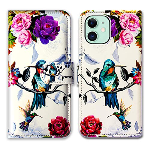 Bcov iPhone 13 Mini Case, Hummingbird in Flowers Bird Leather Flip Phone Case Wallet Cover with Card Slot Holder Kickstand for iPhone 13 Mini