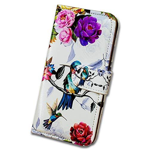 Bcov iPhone 13 Mini Case, Hummingbird in Flowers Bird Leather Flip Phone Case Wallet Cover with Card Slot Holder Kickstand for iPhone 13 Mini