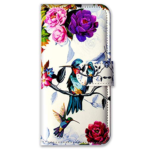 Bcov iPhone 13 Mini Case, Hummingbird in Flowers Bird Leather Flip Phone Case Wallet Cover with Card Slot Holder Kickstand for iPhone 13 Mini