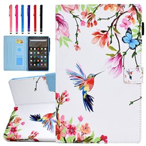 folio case for amazon fire hd 8 tablet (only fit 2018 2017 2016 version,8th/7th/6th generation) and fire hd 8 tablet, funut premium pu leather smart cover with auto wake/sleep,cute bird