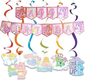 combo 19pc carebear bear includes 10ft 13pc xl square banner + 6pc hanging swirls party supplies decorations theme favor idea fun celebration happy birthday gift centerpiece