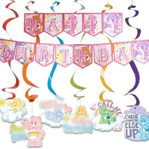 COMBO 19PC CAREBEAR BEAR INCLUDES 10FT 13PC XL SQUARE BANNER + 6PC HANGING SWIRLS PARTY SUPPLIES DECORATIONS THEME FAVOR IDEA FUN CELEBRATION HAPPY BIRTHDAY GIFT CENTERPIECE