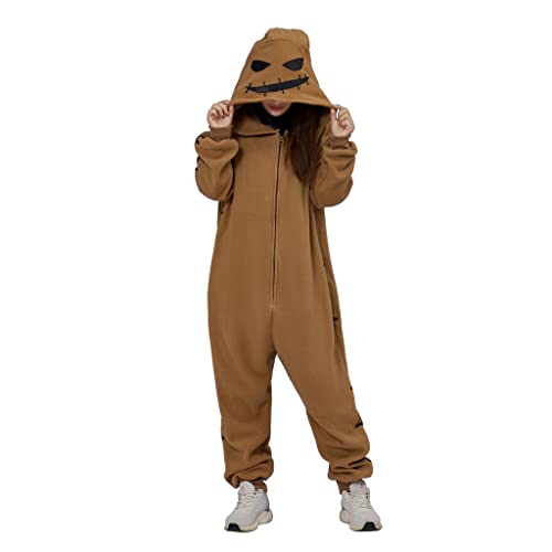 Fortunehouse Oogie Boogie Costume Unisex Onesie Pajamas Cosplay Costume (L), Light Brown