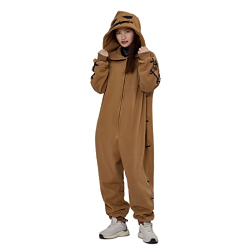 Fortunehouse Oogie Boogie Costume Unisex Onesie Pajamas Cosplay Costume (L), Light Brown